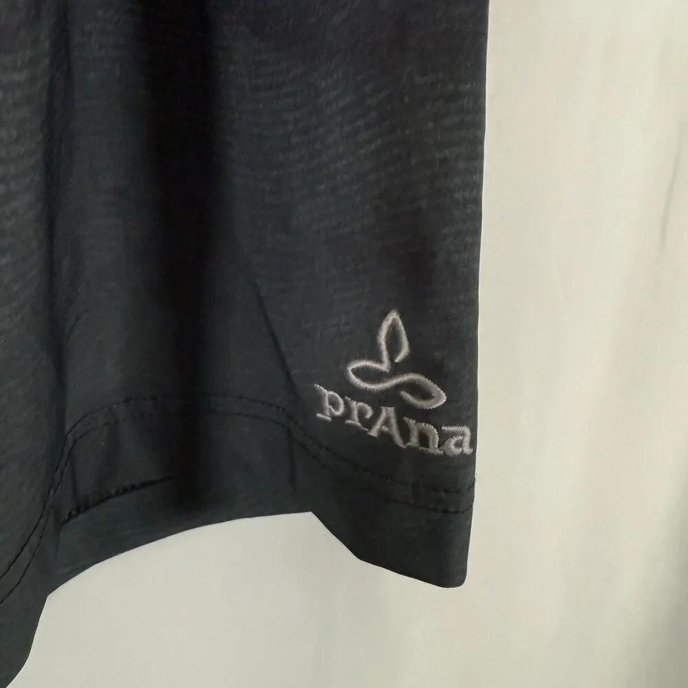 Prana Swim Trunks Men's 34 Grey Black Pull On Drawstring Zip Pocket Board Shorts